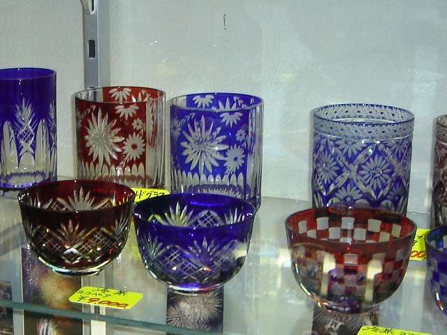 Edo Kiriko cut glass with a traditional pattern