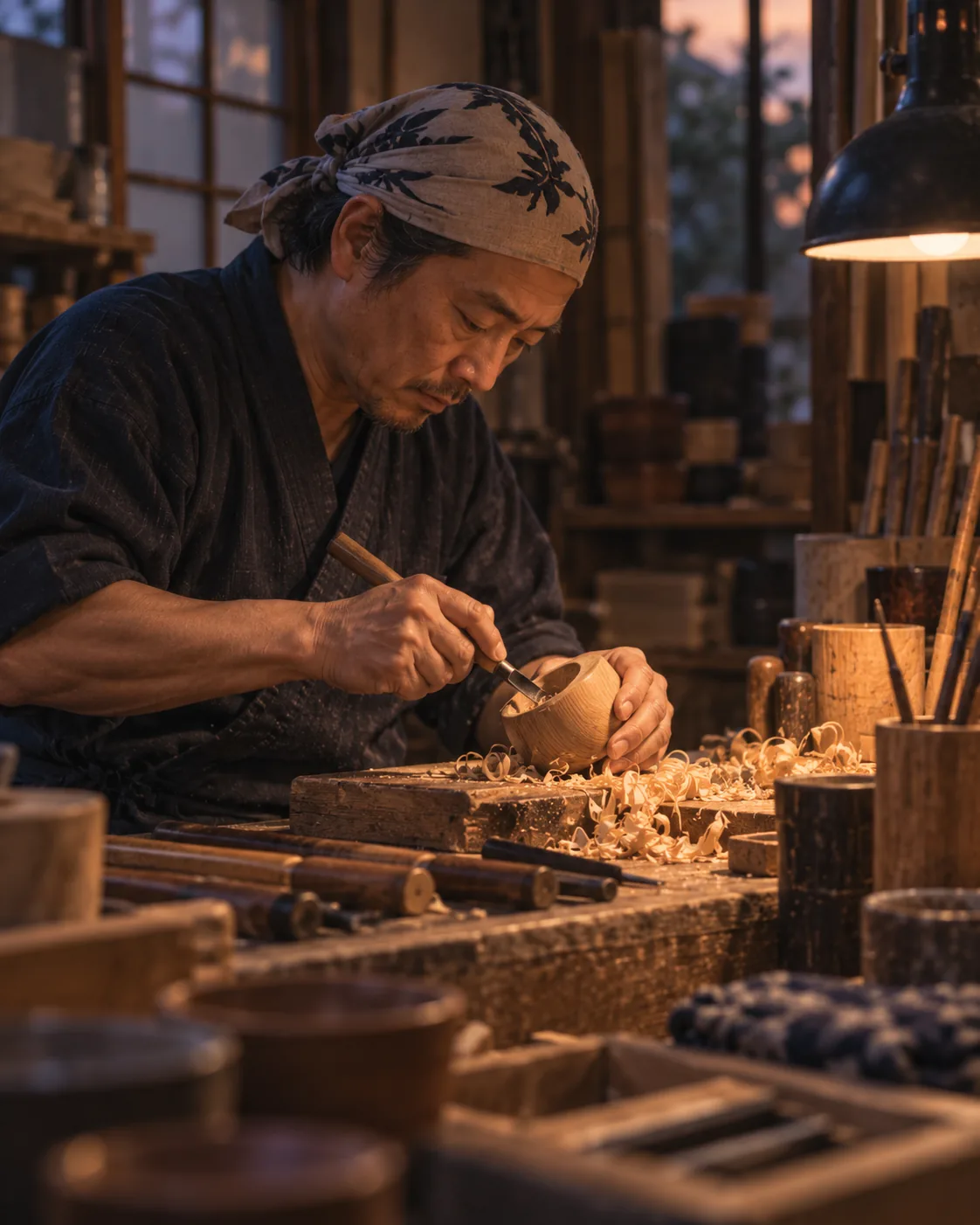 A Japanese craftsman working by hand